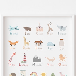 Affiche de l'alphabet de la pépinière, impression ABC, art mural neutre de la pépinière, impressions minimales de la pépinière