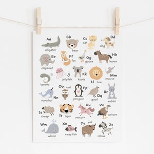 Affiche alphabet pastel pour chambre d'enfant, art mural ABC neutre pour chambre d'enfant, style scandinave