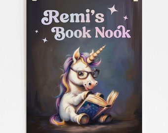 Unicorn Wall Art for Kids Reading Nook or Playroom, Custom Name Nursery Art