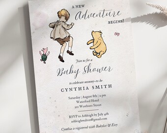 Classic Winnie-the-Pooh Baby Shower Invitation (Editable Digital Download)