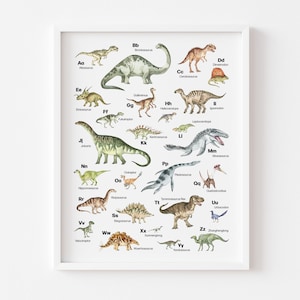 Affiche alphabet dinosaure, dinosaure imprimé ABC, oeuvre d'art murale pour salle de jeux, alphabet pour chambre d'enfant, affiches éducatives pour enfants, affiche de la classe, Montessori