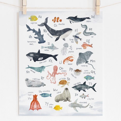 Sea Animals Alphabet Digital Download Playroom Wall Art - Etsy Sea Animals Alphabet Digital Download Playroom Wall Art - Etsy