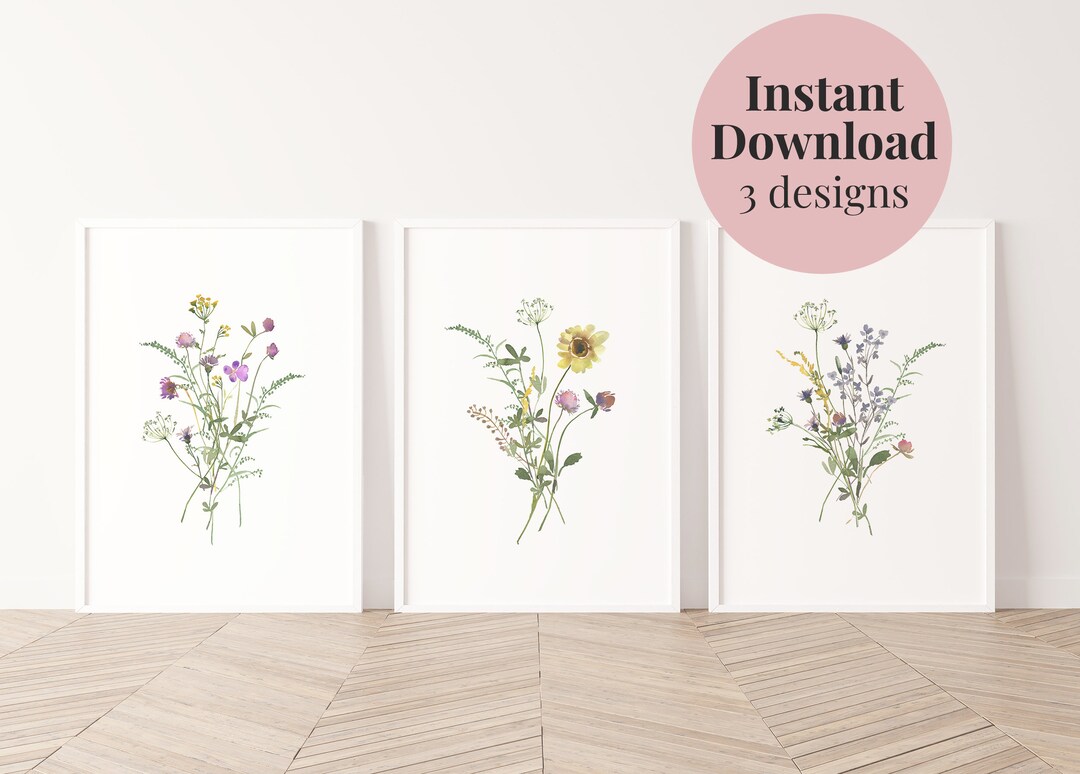 Floral Printable Set of 3, Boho Botanical Nursery Wall Art Digital ...