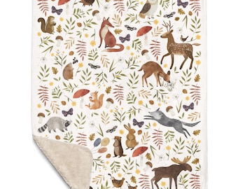 Woodland Animals Sherpa Baby Blanket: Forest Nursery Decor