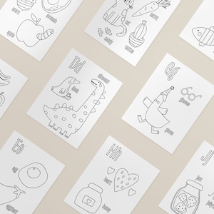 Pagine da colorare dell'alfabeto, schede da colorare stampabili, fogli da colorare per bambini, raccoglitore per bambini piccoli, schede da colorare ABC, download digitale PDF