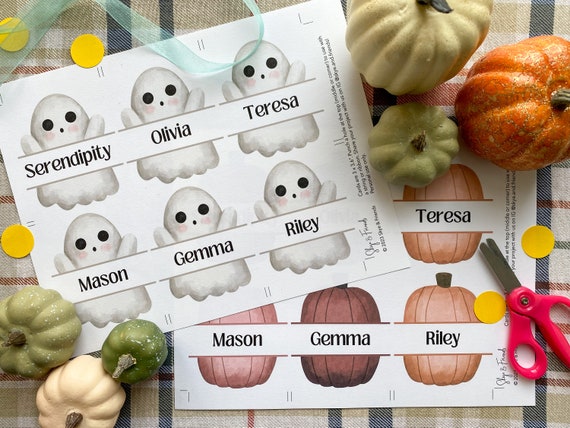 Personalized Name Tag Halloween Bundle, Ghost and Pumpkin Printable, Halloween Tags, Personalized Gift Tag Template, Canva Template Kids