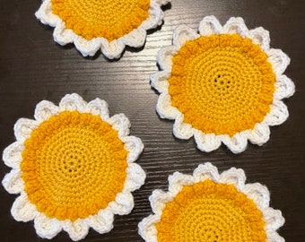 Crochet White Flower Coasters (Set of 4)