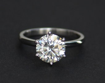 Round Cut Moissanite Engagement Ring,Solitaire Moissanite Ring for woman