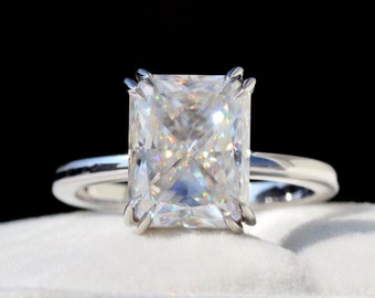 Silver lab diamond ring Moissanite engagement ring radiant Cut Engagement Ring handmade jewelry Solitaire moissanite engagement ring