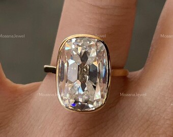 8Ct Big Old Mine Cushion Cut Moissanite Engagement Ring,Bezel Set Moissanite Wedding Ring/Huge Diamond Silver Diamond Ring/Solitaire Ring