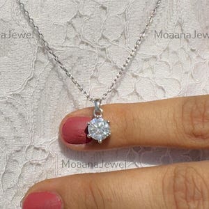 Round Cut Lab Grown Diamond Solitaire Pendant, 10K Solid White Gold Women Jewelry Necklace, CVD Diamond Pendant, Engagement Gift