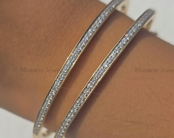 Bracciale rigido in oro 14 carati con diamanti sintetici: diamante CVD a taglio rotondo
