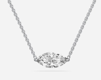14K White Gold East West Marquise Lab Grown Diamond Pendant Necklace