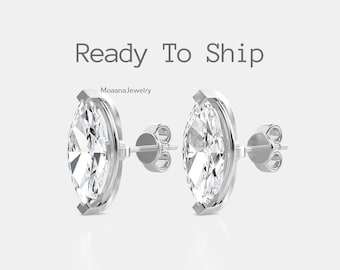 Marquise Lab-Grown Diamond Stud Earrings, 14K White Gold