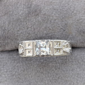 Princess Cut Moissanite Solitaire Ring, 925 Sterling Silver Vintage Ring, 1930&#39;s Wedding Ring, Art Deco Ring, Full Bezel Ring, Gift For Her