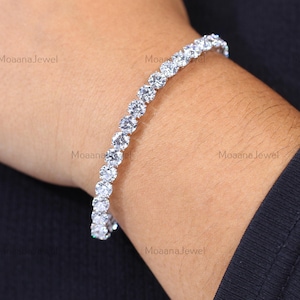 Round Cut Lab Grown Diamond Tennis Bracelet: 14K White Gold, 17 CTW