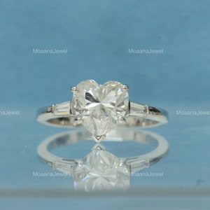 Heart Cut Moissanite Three Stone Ring, 14K Solid White Gold Past Present Future Ring, Unique Trinity Ring, Engagement Ring, Promise Ring