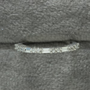 Baguette & Round Cut Moissanite Half Eternity Band, 925 Sterling Silver Matching Band, Stackable Band, Wedding Band, Dainty Promise Band