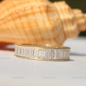 Baguette Moissanite Eternity Band: 18K Yellow Gold Channel Setting