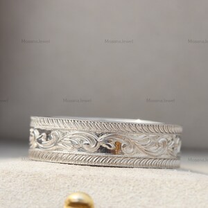 Vintage Style Sterling Silver Band, Floral Engraved Stacking Ring