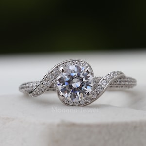 Round Cut Moissanite Bypass Wedding Ring, 925 Sterling Silver Three Side Diamond Ring, Solitaire With Accent Ring, Ring For Women Ring