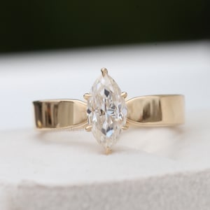 Marquise-Cut Moissanite Solitaire Ring, 18K Solid Yellow Gold Women Ring, One Diamond Wedding Ring, Anniversary Gift, Unique Ring For Her