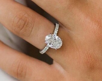 Oval Cut Moissanite Engagement Ring, 925 Sterling Silver Hidden Halo Ring, Bride Set Ring, Wedding Ring, Anniversary Gift For Women Ring