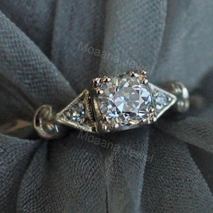 Art Deco Antique Vintage Solid Gold Engagement Ring,Ethical European Cut Diamond Engagement Ring,Sterling Silver Cubic Zirconia Ring For Her