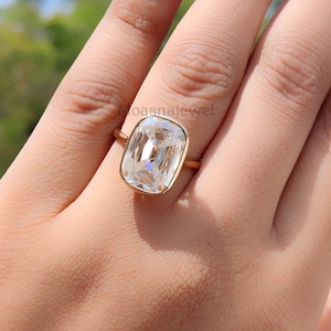 Big Old Mine Cushion Cut Moissanite Solitaire Ring, 14K Solid Yellow Gold Full Bezel Ring, One Diamond Engagement Ring, Anniversary GiftC