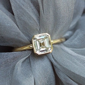 Asscher Cut Moissanite Solitaire Ring, 18K Solid Yellow Gold Full Bezel Ring, One Diamond Ring, Wedding Ring, Full Bezel Ring, Gift For Her