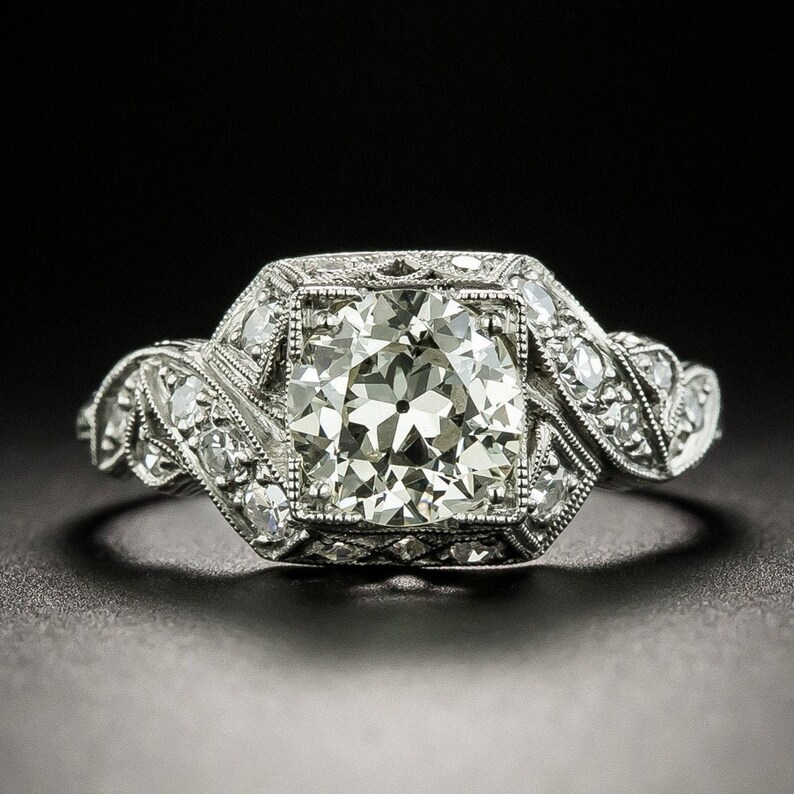 Round Moissanite Engagement Ring,14k White Gold antique Ring,Art Deco Round antique Engagement Ring,Sterling Silver Edwardian antique shops Ring