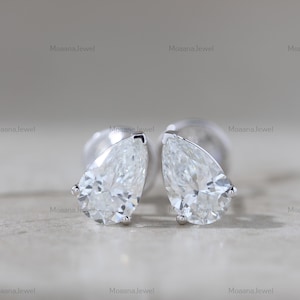 4.00CT Pear Cut Lab Grown Diamond Screw Back Earring, One Diamond Gift For Her Earring, 14K Solid White Gold Wedding Earrings, Stud Earring