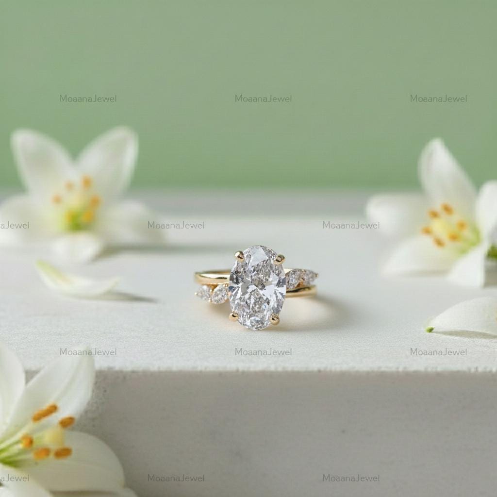 Oval Cut Moissanite Solitaire Engagement Ring in 14K Yellow Gold With ...