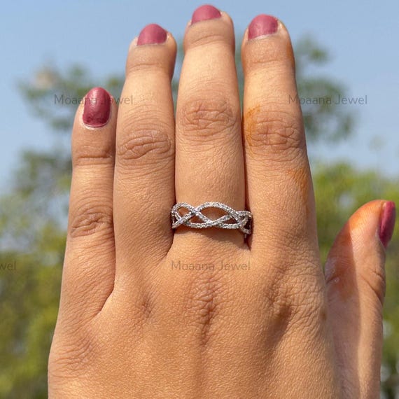 Moissanite Twisted Wedding Band: Sterling Silver Promise Ring