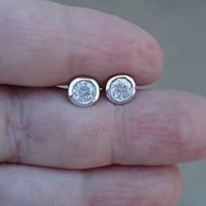 Round Cut Moissnaite Lobe Stud Earrings With Flat Backs Solitaire Diamonds Set in Bezel Earrings, Gold Earrings, Women Gift Earrings
