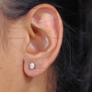 Oval-Cut Lab Created Diamond Stud Earrings, 14K Solid White Gold One Diamond Earrings, Dainty Women Earrings, Wedding Gift For Earrings