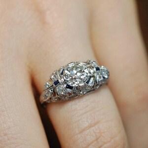 Moissanit Verlobungsring, Sterling Silber Ehering Art Deco 1930
