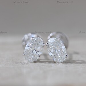 4.00 CT Oval Cut Lab Grown Diamond Screw Back Earring, One Diamond Gift For Her Earring, 14K Solid White Gold Wedding Earrings, Stud Earring