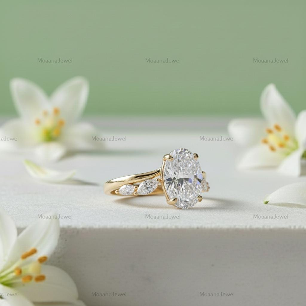 Oval Cut Moissanite Solitaire Engagement Ring in 14K Yellow Gold With ...