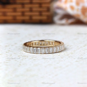 Emerald Cut Moissanite Full Eternity Wedding Band, 14K Solid Yellow ...