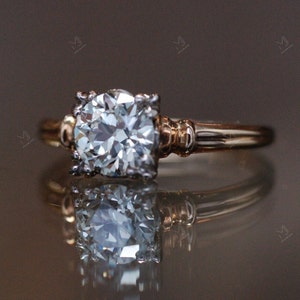 1920s antique Art Deco Round Solitaire Moissanite Engagement Ring