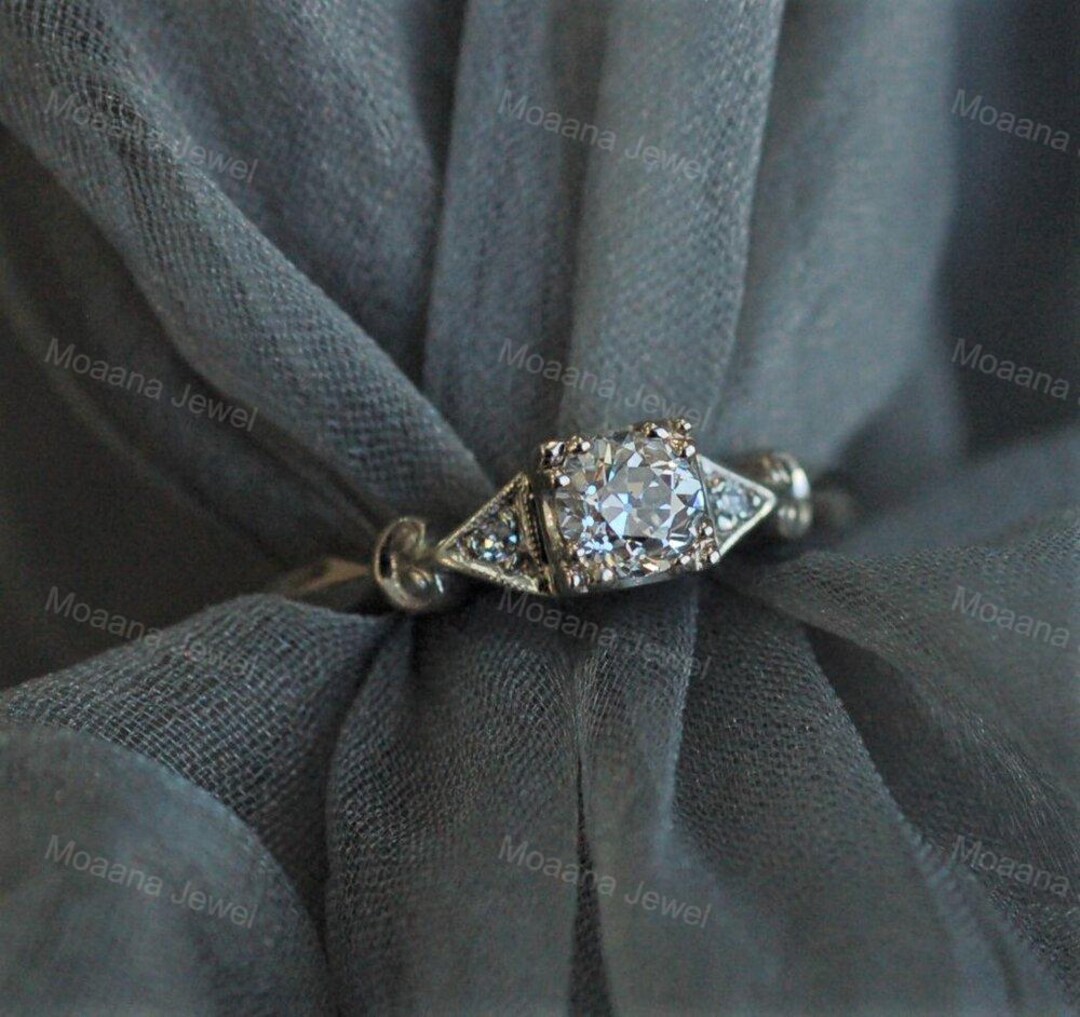 Art Deco Sterling Silver Engagement Ring, CZ Diamond, Solid Gold Option ...