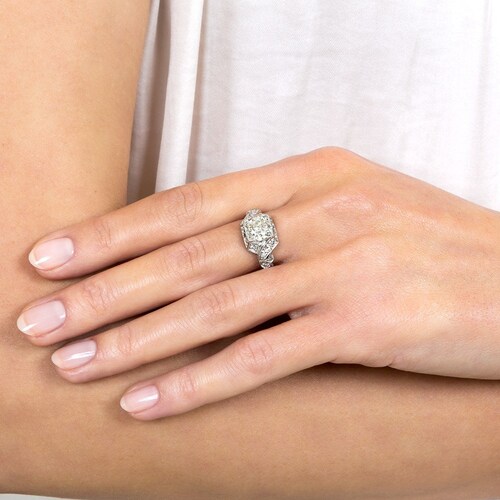 Round Moissanite Engagement Ring,14k White Gold antique Ring,Art Deco Round antique Engagement Ring,Sterling Silver Edwardian antique shops Ring