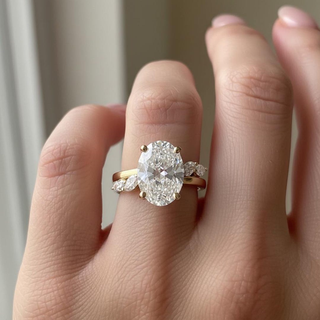 Oval Cut Moissanite Solitaire Engagement Ring in 14K Yellow Gold With ...