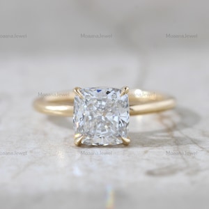 Cushion-Cut Lab Grown Diamond Solitaire Ring: 14K Yellow Gold CVD