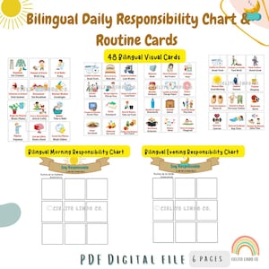 Bilingual Routine Visual Cards, Spanish Routine Cards, Bilingual Visual Schedule, Bilingual Learning Schedule, Spanish Chores Cards