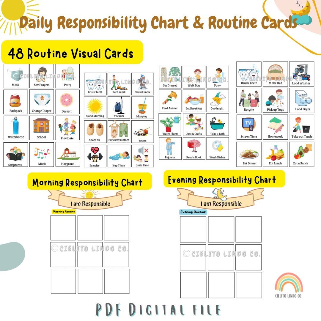 Printable Routine Responsiblity Chat Responsibilty Chore Chart and Routine Cards, Routine Visual Cards ...
