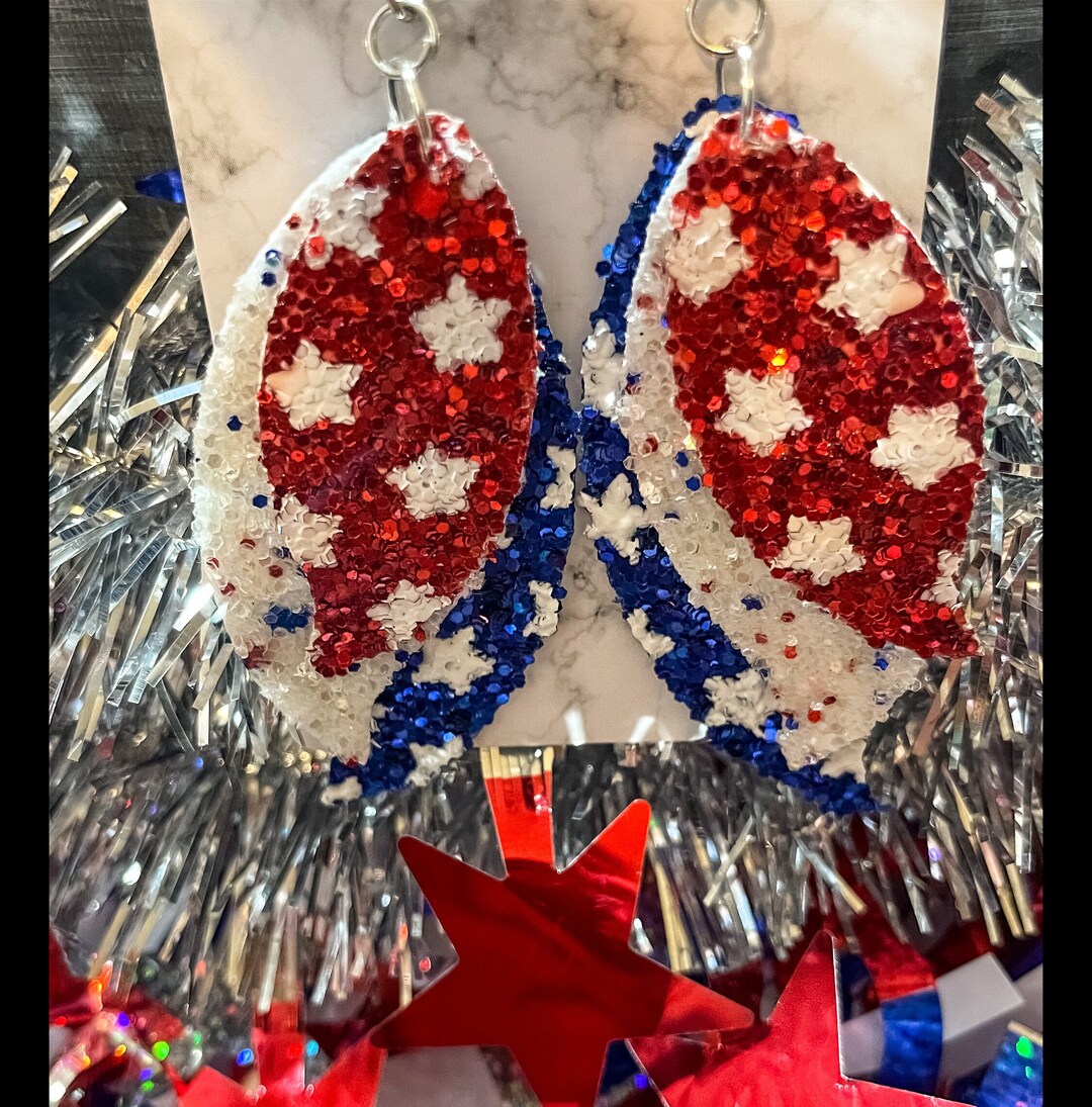 4th Of July Patriotic Earrings For Women - Red White & Blue USA Flag Star Earrings, Independence Day Accessories