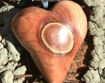 Handmade Knotty Cedar Wood Heart Pendant
