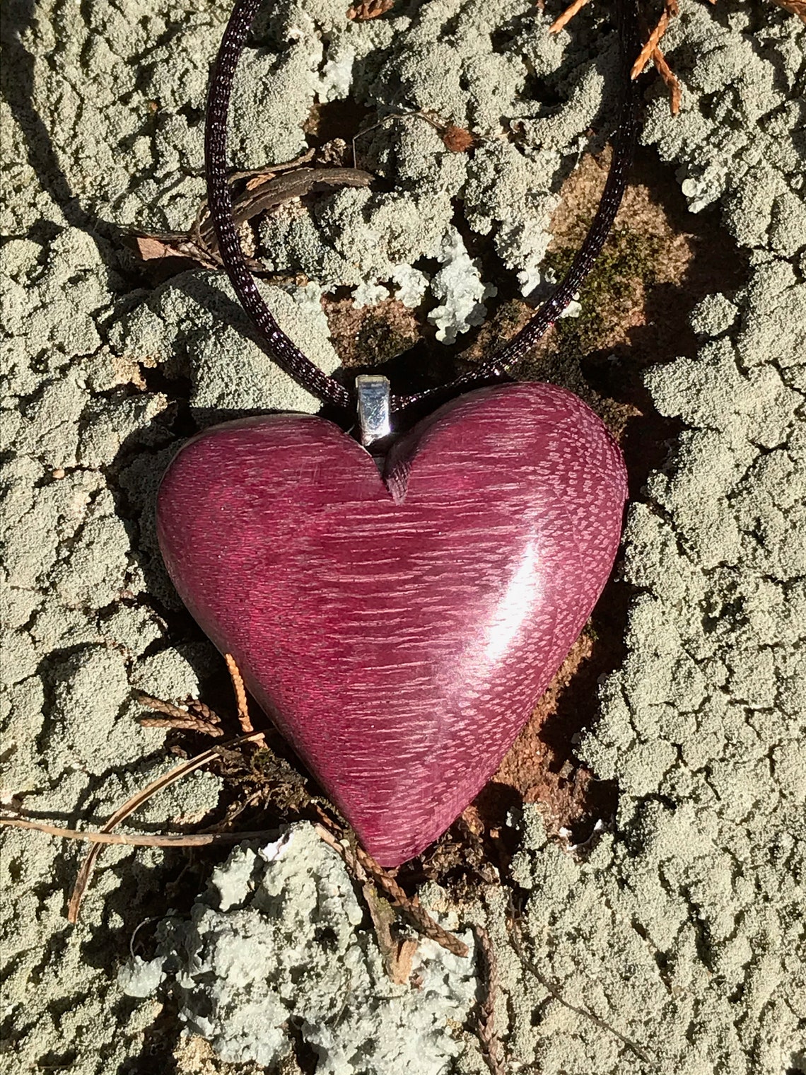 Handmade Purple Heart Wooden Pendant Etsy